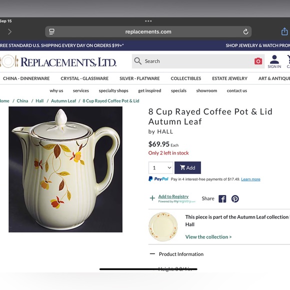 Vintage Hall’s Superior Autumn Leaf 8 Cup Coffee Pot & Lid - Picture 16 of 16